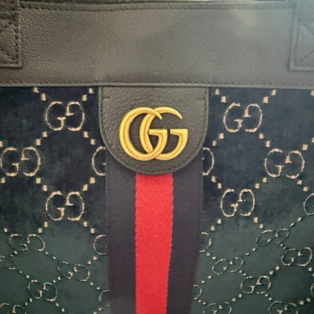 Gucci Ophidia Navy Blue Velour Tote - Picture 5 of 13